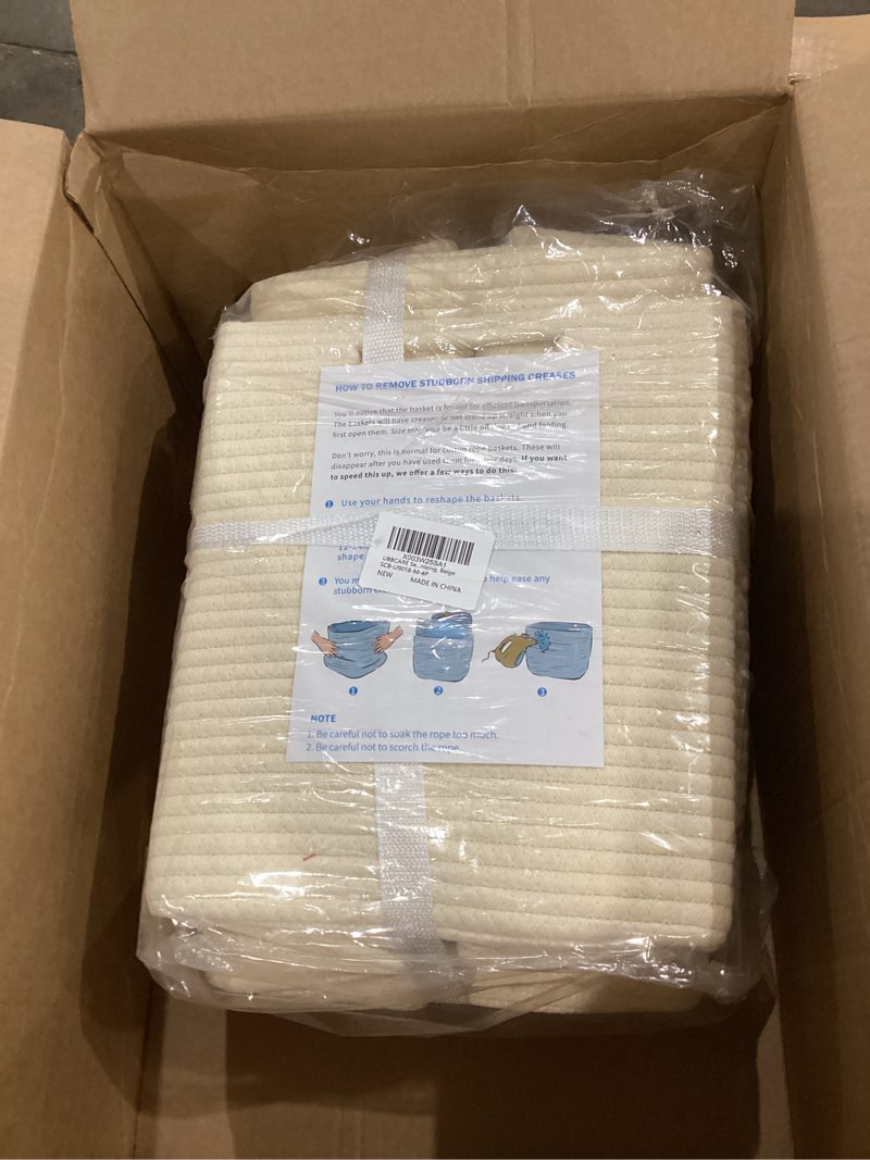Condition photo showing New/Like New for ubbcare set of 4 storage cubes-13 x 13 x 13 in, cotton rope basket for shelves, toys, book, cube storage bin with handles, woven storage basket for organizing, beige 4pack-13 x 13 x 13 inch beige