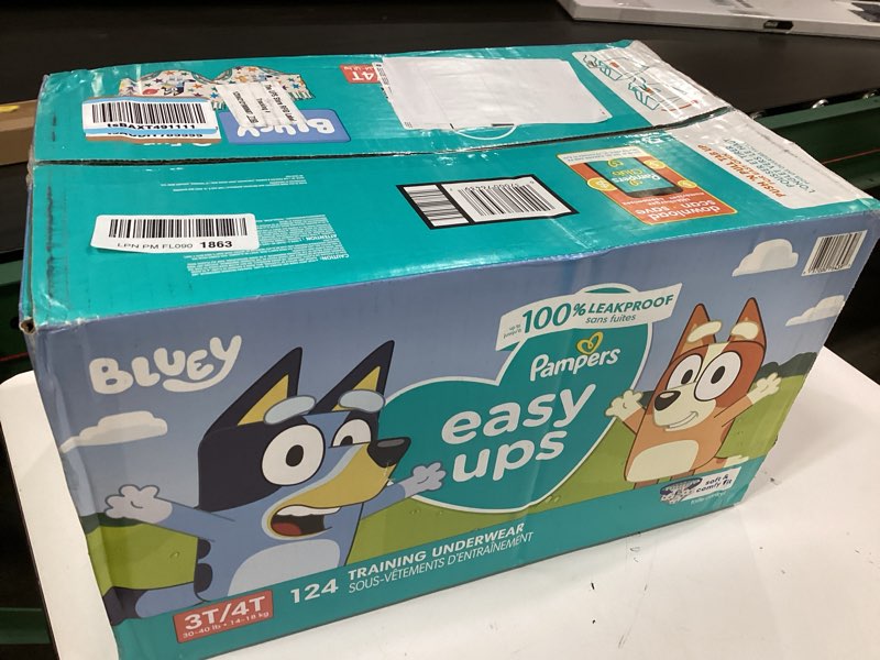 Condition photo showing New/Like New for pampers training pants - easy ups boys & girls bluey - size 3t-4t, 124 count, children's potty underwear (packaging may vary) 3t-4t 124