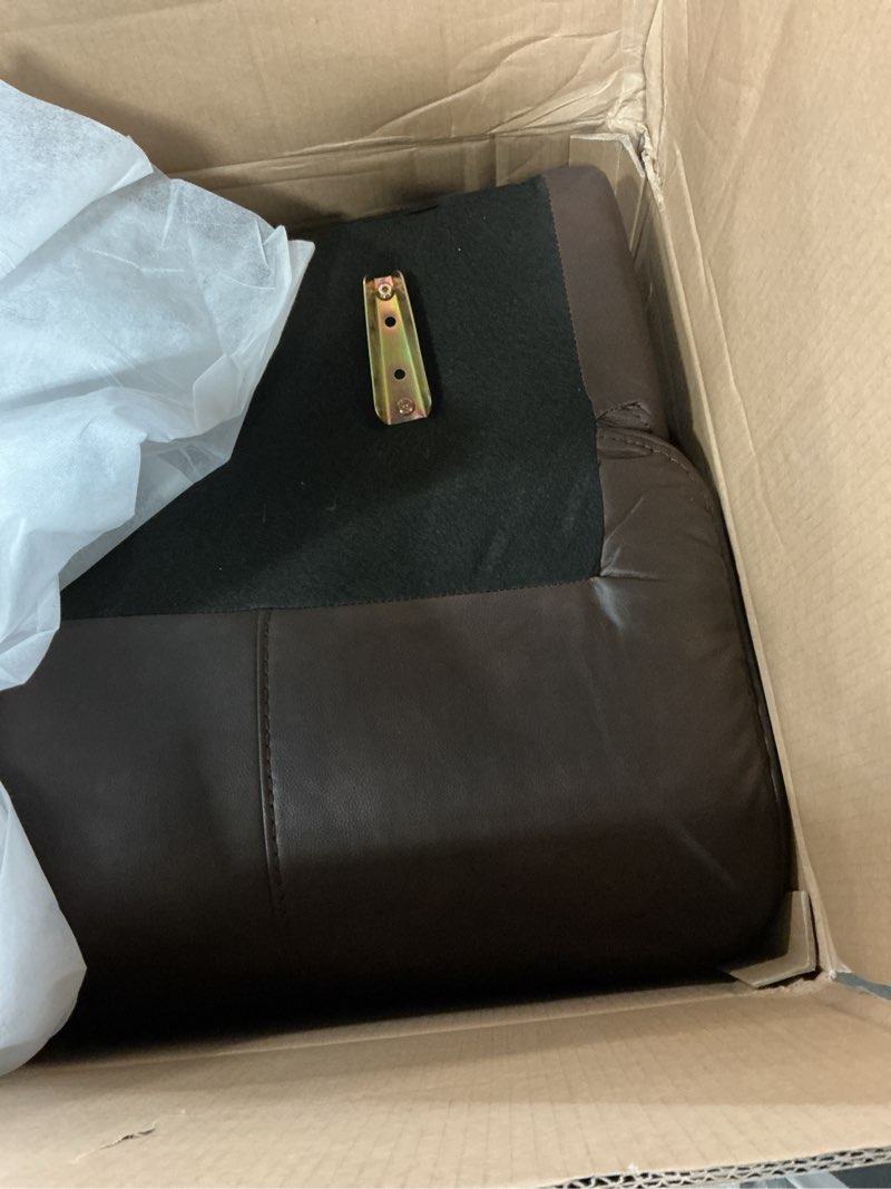 Condition photo showing As Is for Leather Recliner Chair, 360° Swivel Rocker for Adults Manual Rocking Reclining Chair with Adjustable Backrest Footrest for Living Room Bedroom Home Theater Seating Brown