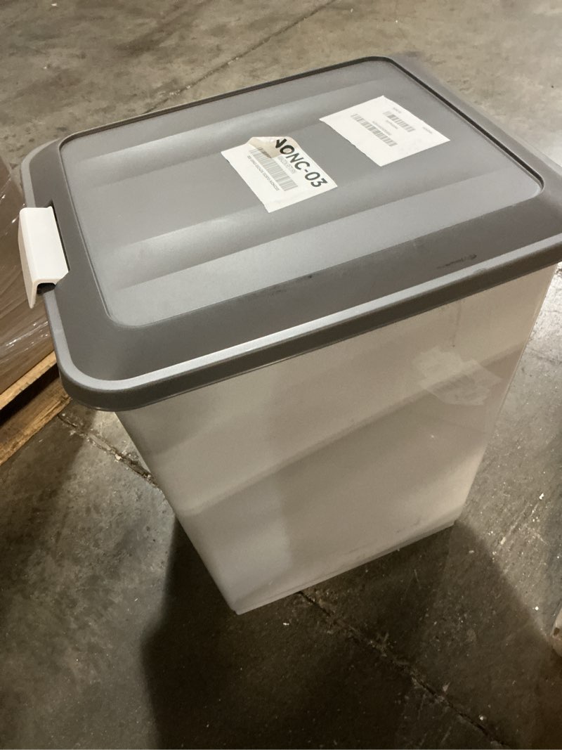 Condition photo showing As Is for (incomplete ) iris usa 30lbs dog food storage container with wheels, 2-cup scoop, gray/dark gray