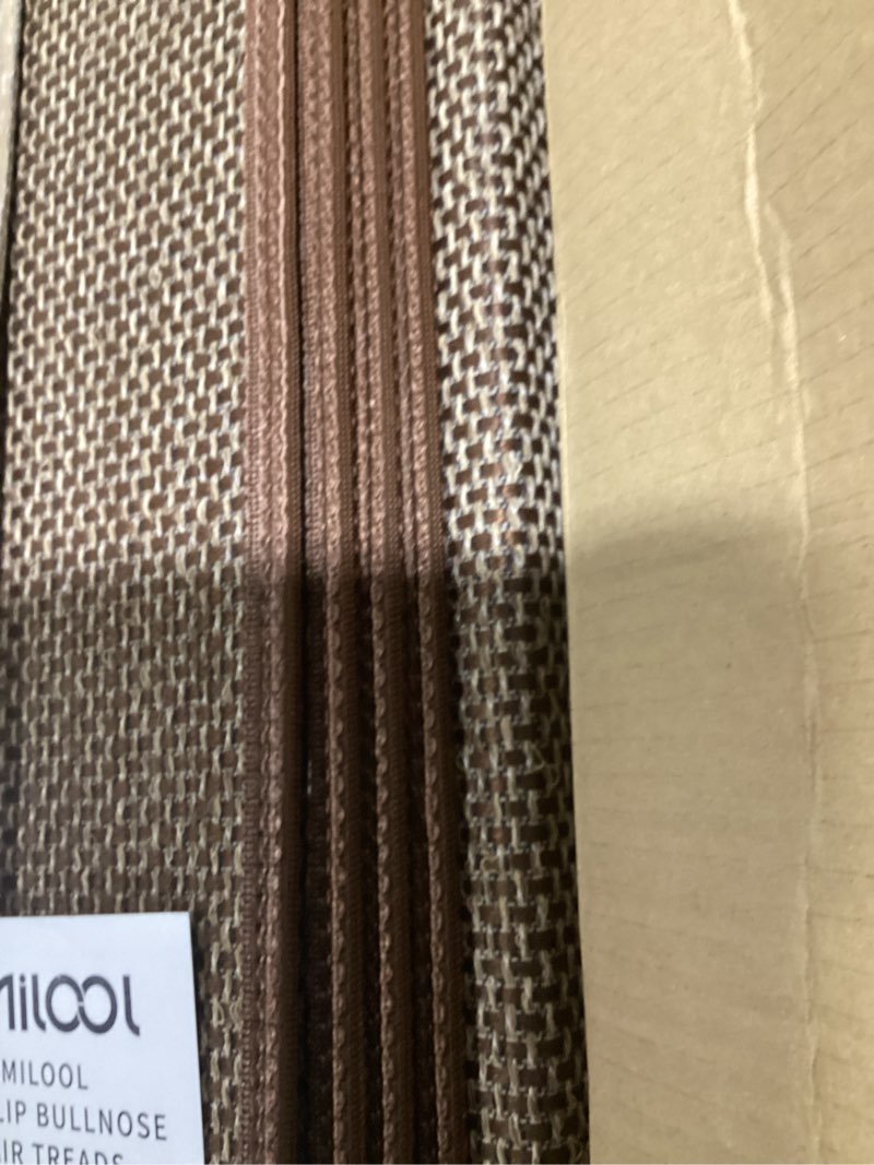 Condition photo showing Good Condition for Bullnose Carpet Stair Treads Non Slip for Wooden Steps Indoor, 9.5" x 35" 14 Pieces, Extra Wide Bull Nose Carpet Runners for Wood Stairs, Step Covers, Stair Tread Rugs, Washable, Brown 35" L x 9.5" W x 1.2" H Brown 14