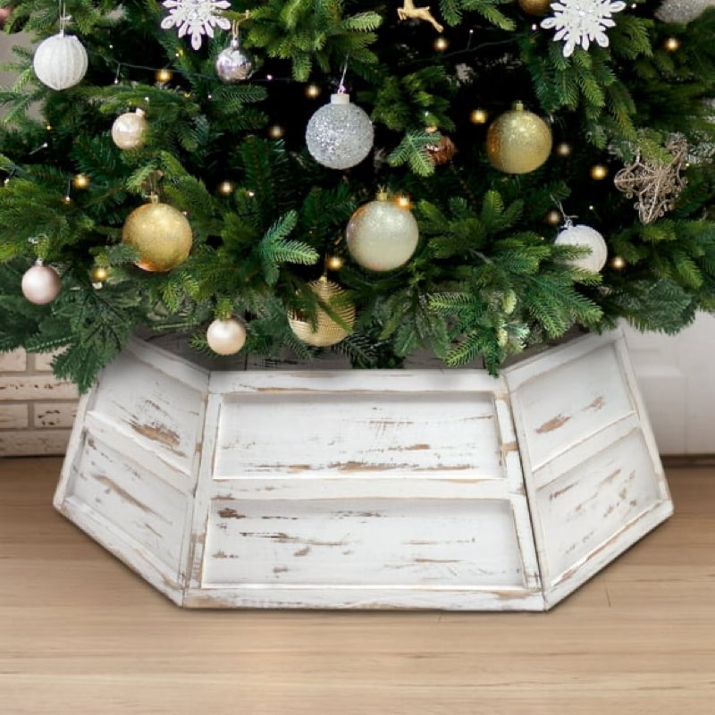 stephan roberts 31.5 in 2 panel wooden christmas tree collar hexagon, white