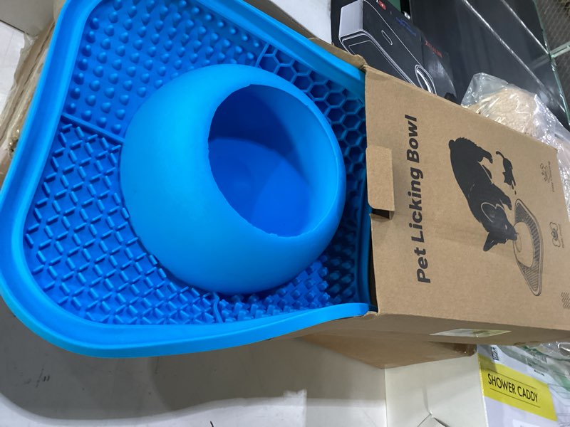 Condition photo showing As Is for petshome slow feeder dog bowls & lick mat for liquid and thick treat, anti-slip dog lick bowl with interactive rolling ball, 5/6 cup pup licking toy for large medium small dogs and cats blue