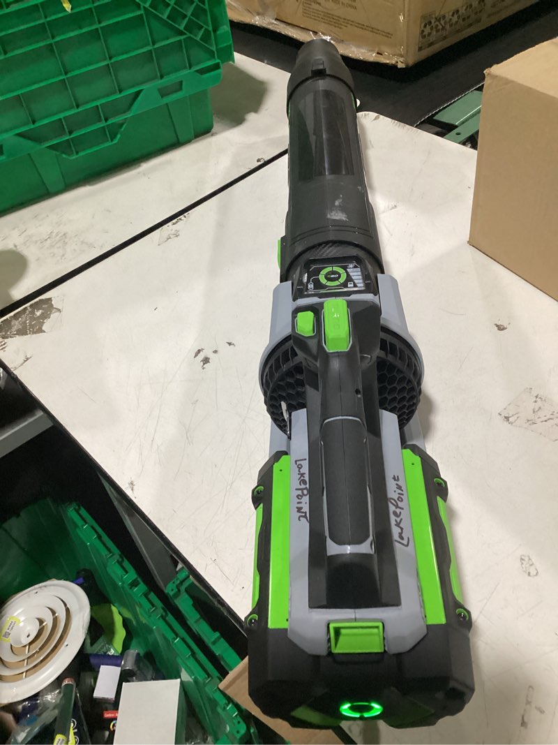 Condition photo showing As Is for ego power+ leaf blower, cordless electric 756 cfm, includes 56v 5.0ah battery and charger - lb7654 765 cfm w/5.0ah battery (no charger)