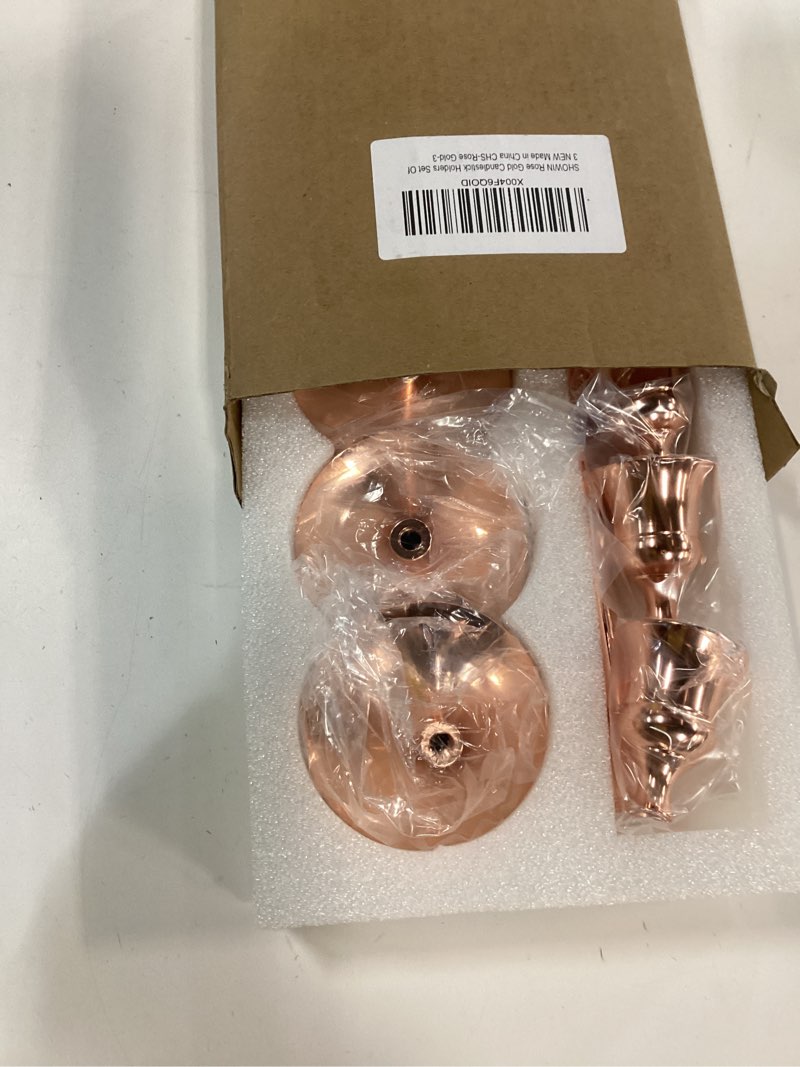 Condition photo showing New/Like New for Candlestick Holders Rose Gold, 3 Packs Taper Candle Holder for Candlesticks, Candle Sticks Holder Decor for Home Decor Rose Gold 3