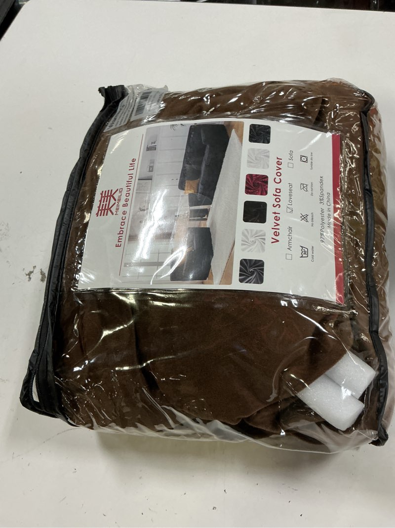Condition photo showing New/Like New for 3 pieces velvet loveseat couch cover 2 cushion sofa stretch spandex 2 seater sofa covers washable thick soft pet cover for couch slip cover (dark brown, loveseat) solid dark brown 2 cushion loveseat