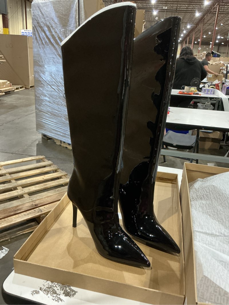 Condition photo showing Good Condition for steve madden women's sarina knee high boot, black patent, 8
