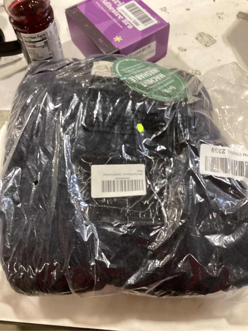 Condition photo showing New/Like New for saol aran coat for women - irish open front fisherman cardigan with pockets - merino wool made in ireland x-small navy
