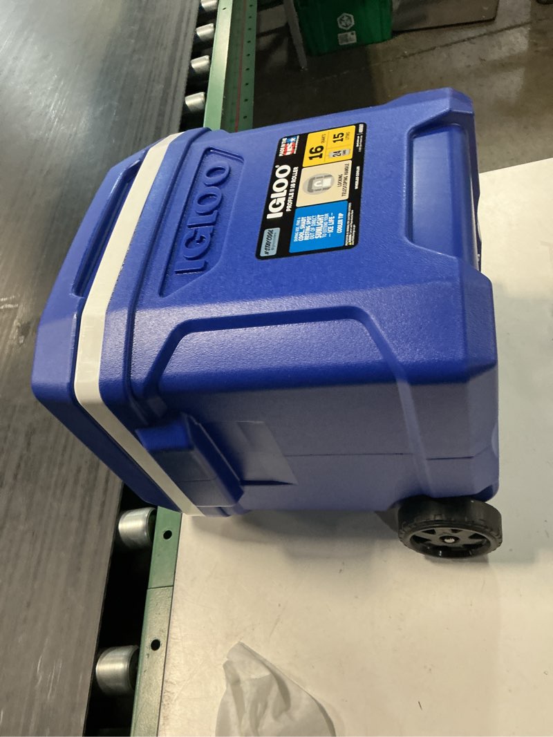 Condition photo showing As Is for igloo profile 16 roller hard-sided cooler - blue