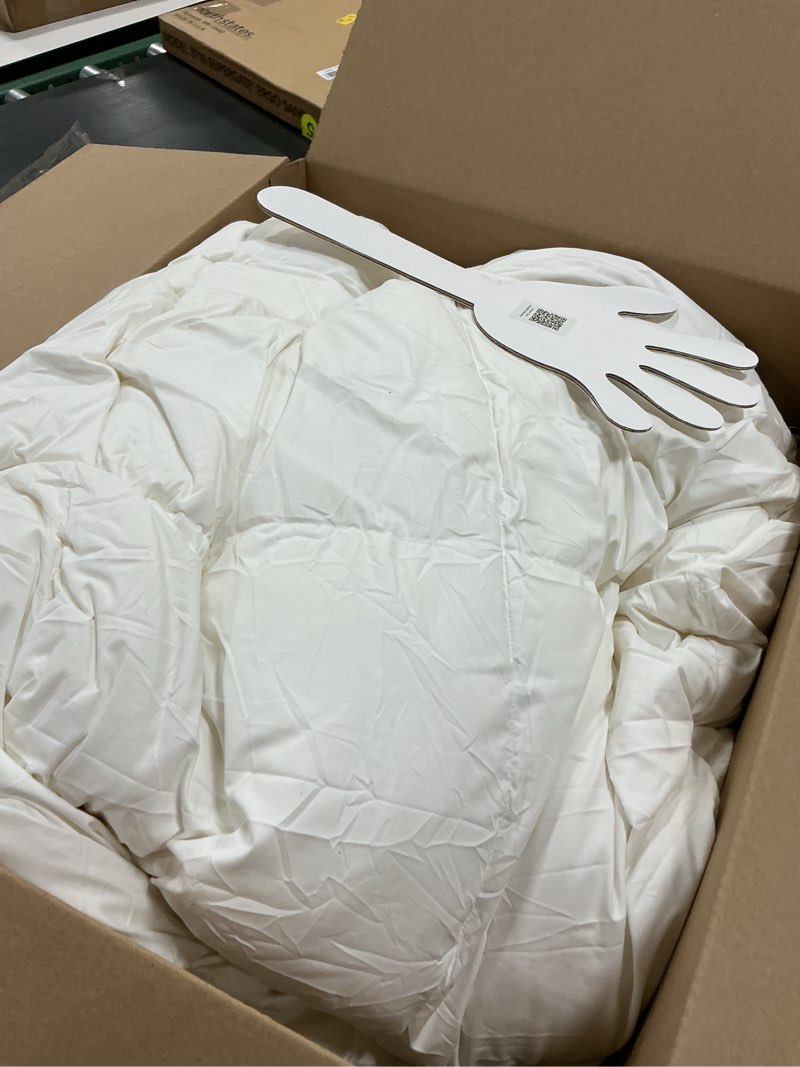 Condition photo showing As Is for Down Fibers Comforter King Size,Luxurious All Seasons Hotel Collection Duvet Insert,54 Oz High Bulkiness Medium Warmth,Fluffy & Breathable for Bedroom, Guestroom, Hotel (White,106x90) White King