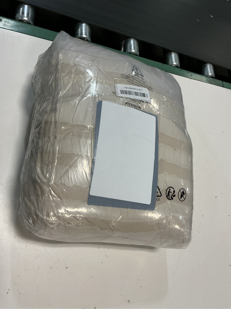 Condition photo showing New/Like New for wongs bedding beige ruffle queen comforter,boho shabby chic bedding for queen bed,soft seersucker farmhouse bedding set with 1 ruffled comforter,2 tufted pillowcases 90"×90" beige queen