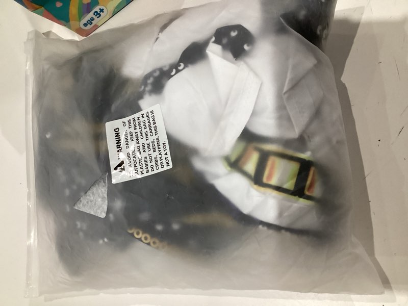 Condition photo showing As Is for girls halloween costume, black and yellow polyester top and pants set for cosplay events and parties 5-6years black