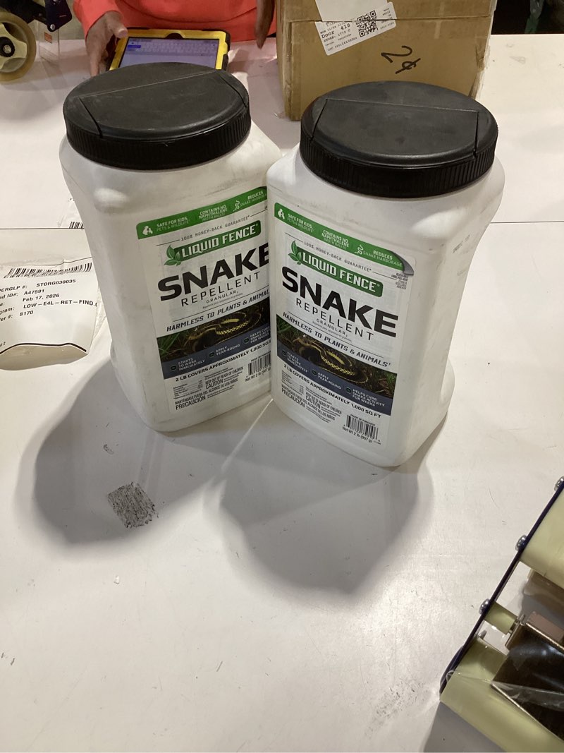 Condition photo showing New/Like New for 2 pack Liquid Fence Snake Repellent Granules, Safe Around Kids and Pets When Used & Stored as Directed, Keep Snakes Out of Garden, Patio and Backyard, 2 lb
