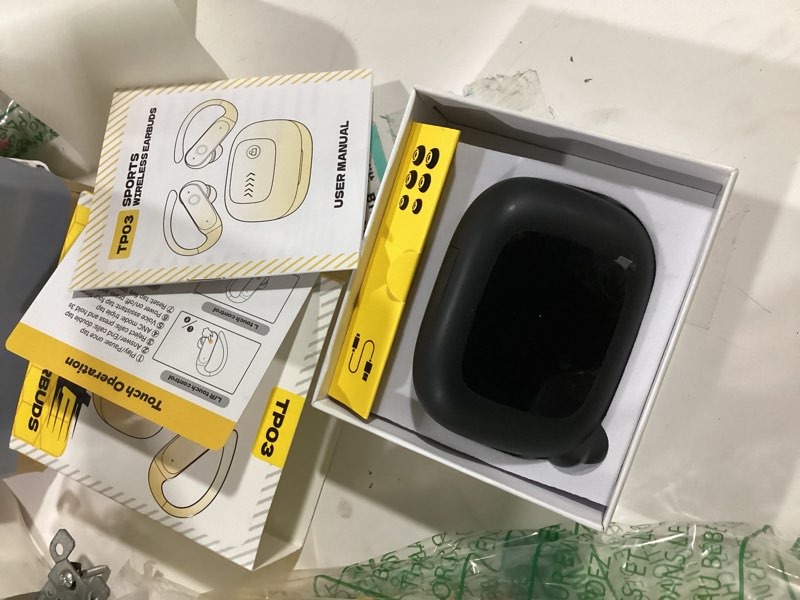 Condition photo showing New/Like New for leemc wireless earbuds, bluetooth headphones 6.0, ear buds with touch screen, anc enc noise cancelling, 40h bass stereo sound over-ear earphones for ios, android, sports, workout, black 1-black touchscreen