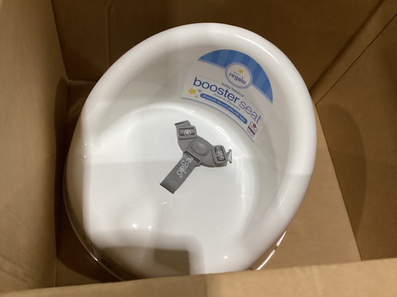 Regalo Baby Basics™ Booster Seat, White, Three-Point Safety Harness, Easily Wipeable, Sturdy & Durable Plastic