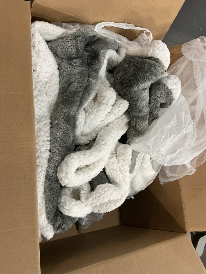 Condition photo showing As Is for HOMLYNS LuxeHeat Heated Blanket Electric Blanket, Soft Flannel Sherpa Heated Throw, Heating Blanket with 5 Heat Settings, 3 hrs Timer Auto Shut Off (50x60 inches, Grey) Grey Throw