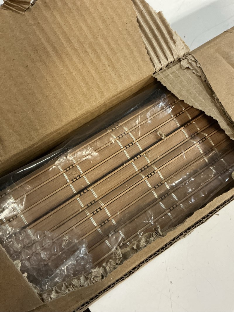 Condition photo showing Good Condition for lazblinds no tools no drill cordless bamboo roman shades, light filtering window treatment, roll up bamboo blinds for windows 34.5'' w x 48'' h, brown light filtering-brown206 34.5" w x 48" h