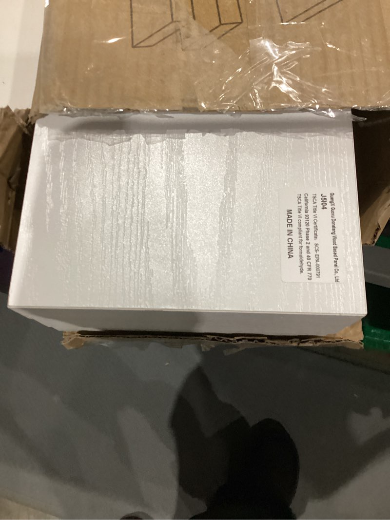 Condition photo showing As Is for BAYKA White Floating Shelves for Wall, 22.5 inches Wall Mounted Rustic Wood Shelves for Bathroom, Bedroom, Living Room, Floating Shelves for Books/Storage/Decor (Set of 3) C. White - Modern Minimalist Style 22.5inches