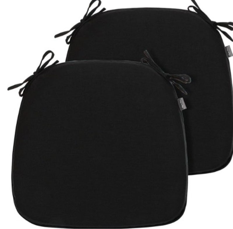 magpie fabrics outdoor/indoor 17"x16"x2" chair cushions with ties set of 2, waterproof all weather u-shape seat pads decoration for patio garden furniture home office (black)
