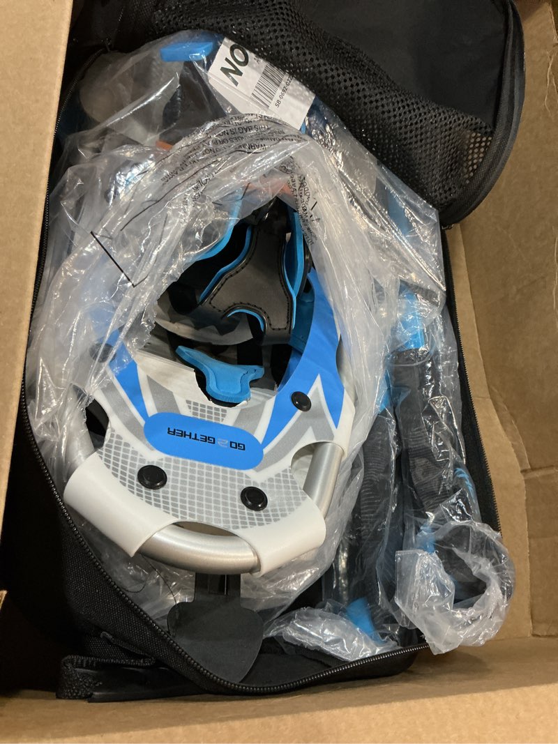 Condition photo showing Good Condition for g2 21/25/30/36 inches light weight snowshoes with toe box, eva padded ratchet binding, heel lift, flexible pivot bar, durable back strap, trekking poles, carrying bag, snow baskets(6 colors available) blue 25"(up to 200lbs)