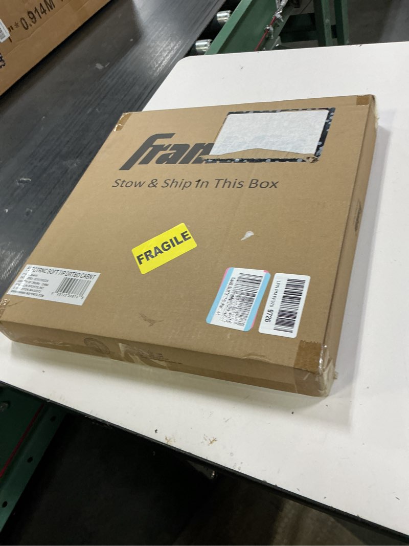 Condition photo showing New/Like New for franklin sports electronic dart board sets - soft tip electric dartboard with digital scoreboard - (6) darts included dartboard w/ cabinet