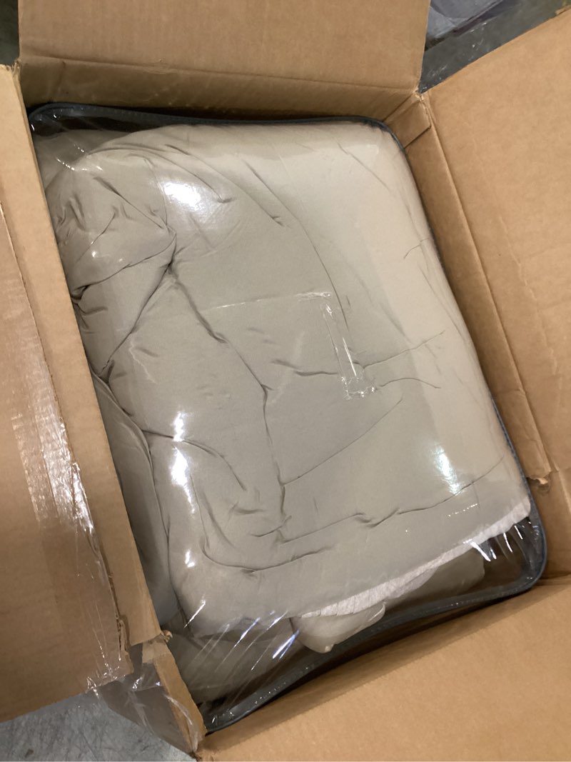 Condition photo showing New/Like New for madison park boone cozy comforter set, faux suede, deluxe hotel styling all season down alternative bedding matching shams, decorative pillow, california king (104 in x 92in), rustic tan 7 piece tan california king (104 in x 92 in)