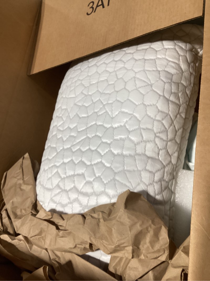 Condition photo showing As Is for QUTOOL Cooling Pillows for Sleeping 2 Pack, Shredded Memory Foam Bed Pillows Queen Size Set of 2, Cool Pillow for Hot Sleepers Adjustable Firm Pillow for Side, Back and Stomach Sleepers Supportive White-cooling Basic Queen(2 Pack)-20'*30'