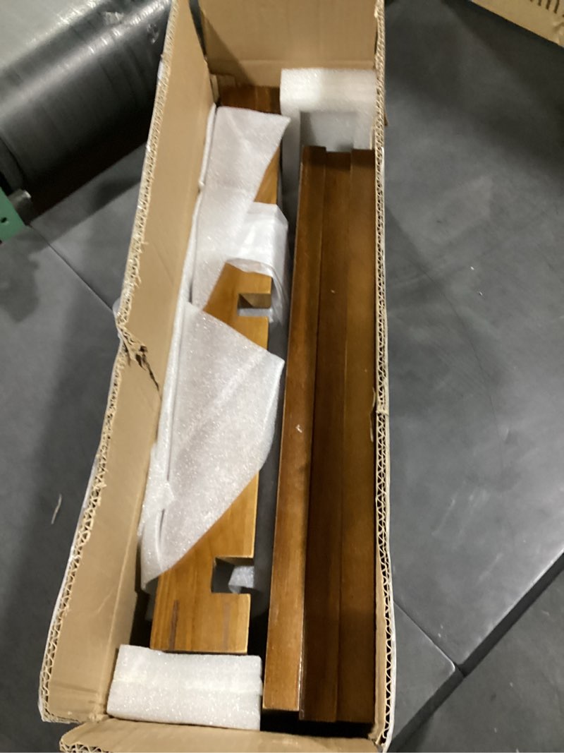 Condition photo showing As Is for variable wood floating shelves set of 3, wall cube shelves 28.35" max, wall shelves for living room bathroom bedroom - light walnut color - 28.35" x 23" x 5.9" max light walnut color 5.9" deep