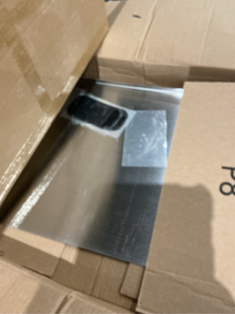 Condition photo showing As Is for stainless steel cutting boards for kitchen, lipped stainless steel cutting board. large cutting board suitable for meat, fruits, vegetables, bread, and baking (stainless steel, 19.7"l x 15.7"w)
