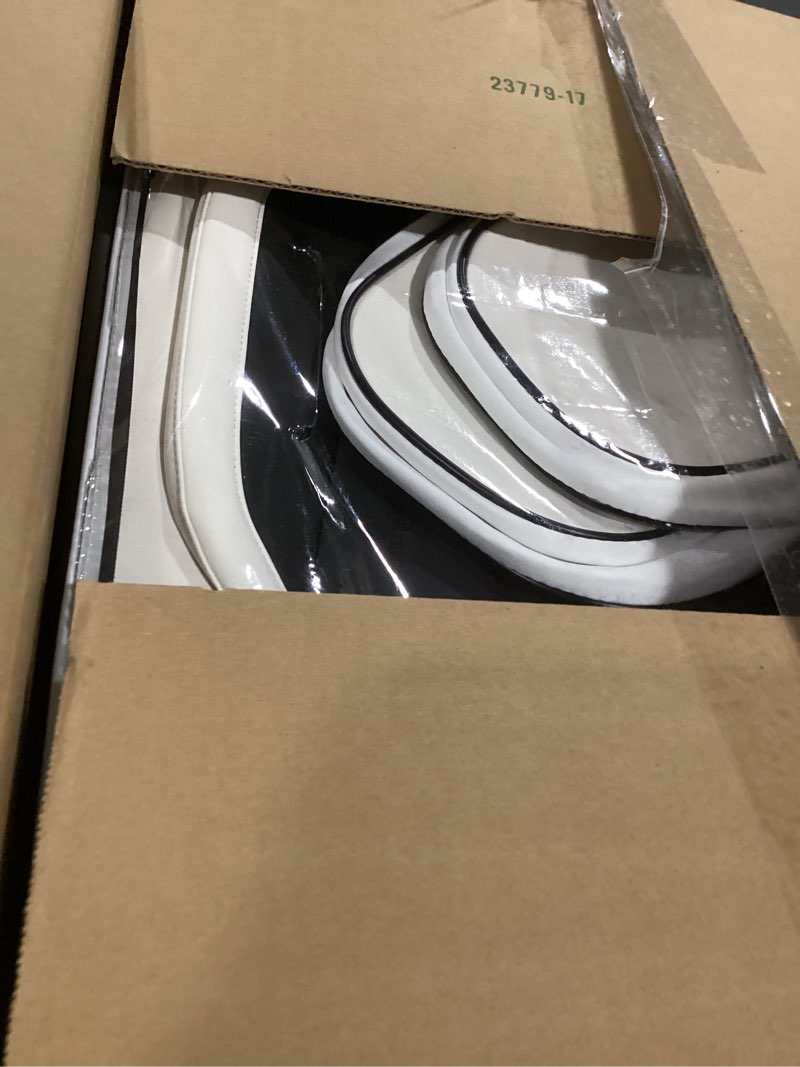 Condition photo showing Good Condition for Black White Car Seat Covers Full Set, Full Coverage Luxury Leather Automotive Seat Covers Waterproof Car Seat Protector, Front & Rear Seats Cover Sets Universal Fit for Most Cars SUVs Trucks Full Set Black White