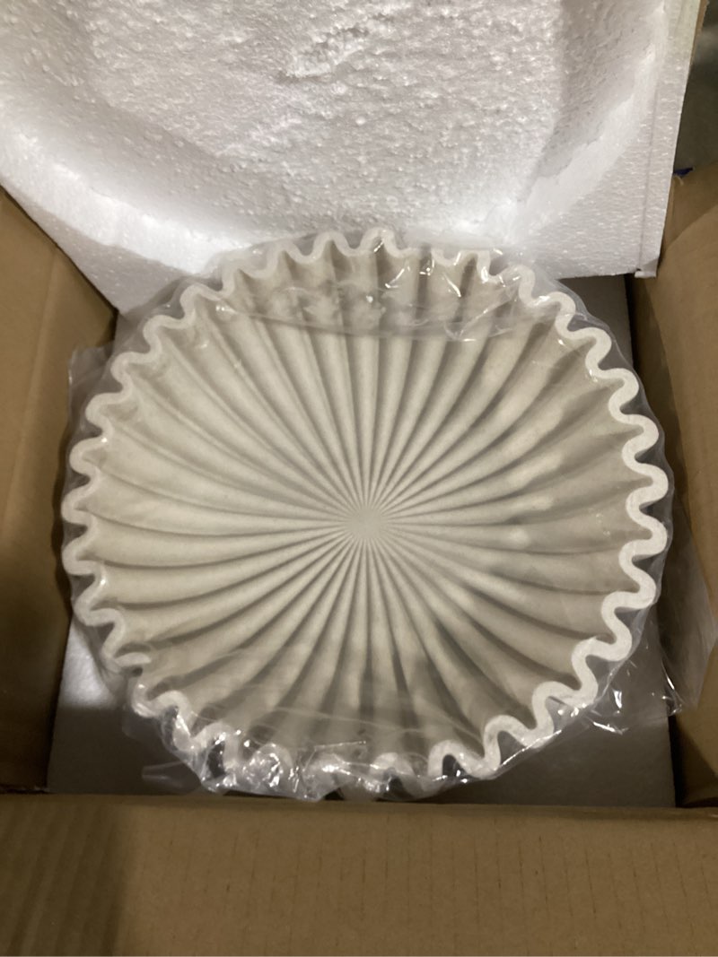 Condition photo showing Good Condition for Ruffle Decorative Bowl, Large Fruit Bowl for Kitchen Counter, Stylish Key Bowl for Entry Table, Handcrafted Home Decor Display bowl, Artificial Stone Beige