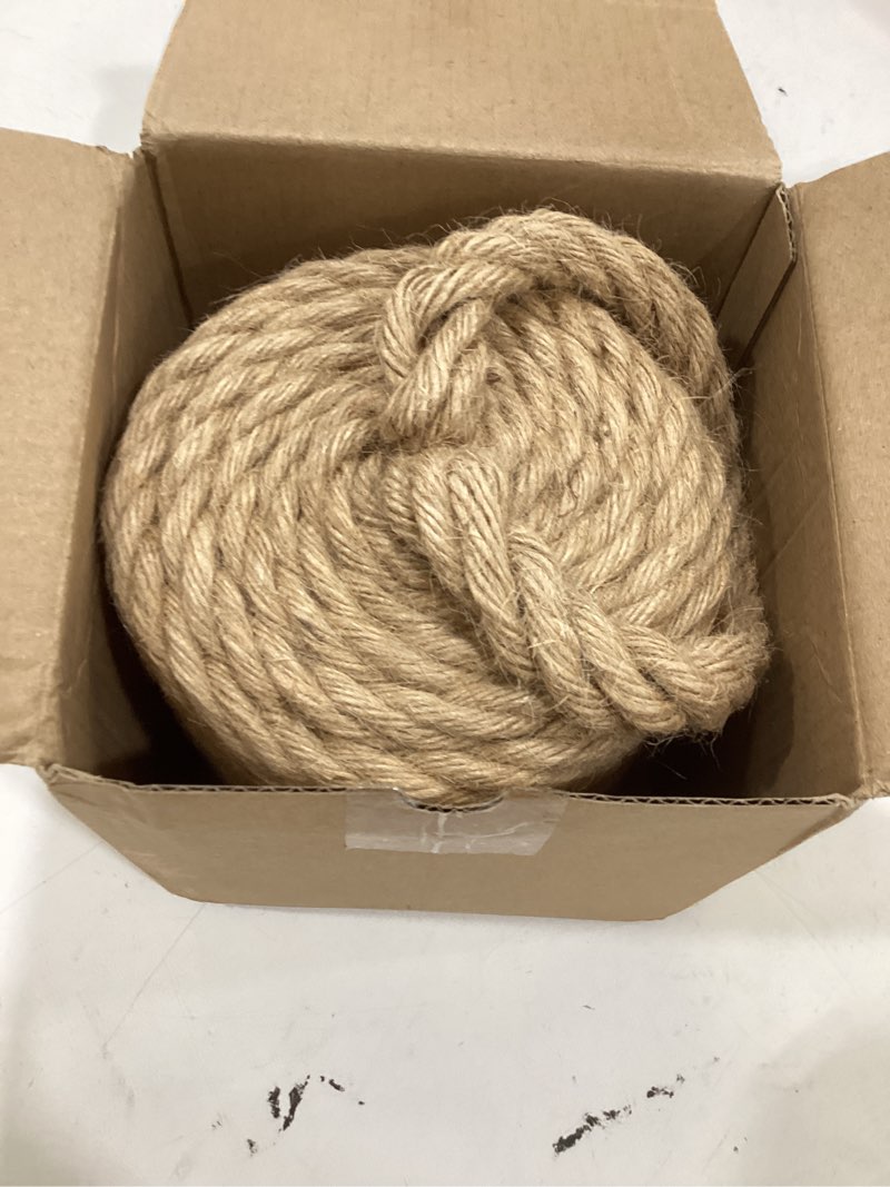 Condition photo showing Good Condition for rustic jute rope door stopper - heavy-duty 3.5lb cylindrical doorstop with handle - nautical decor weighted floor door stop for interior, exterior, barn doors - natural fiber jute rope (natural)