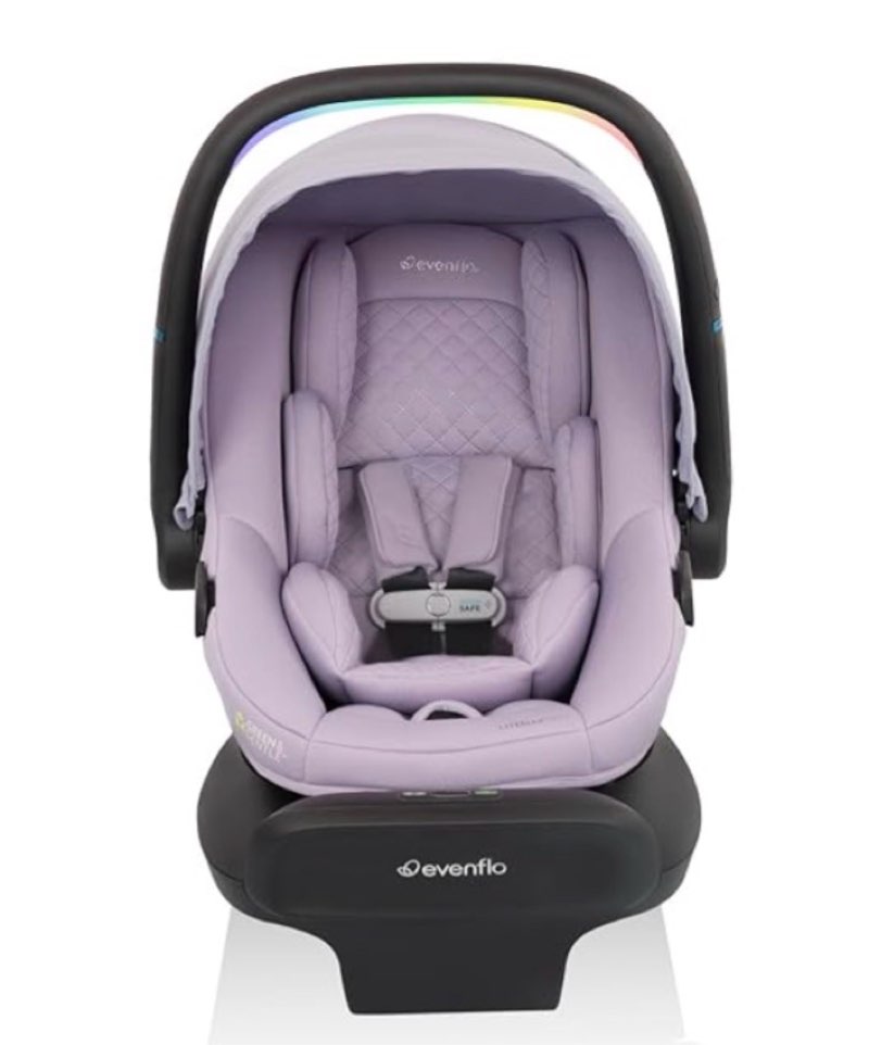 evenflo litemax nxt rear-facing lightweight preemie and infant car seat 3-30lbs with sensorysoothe. easy install with base (agate)