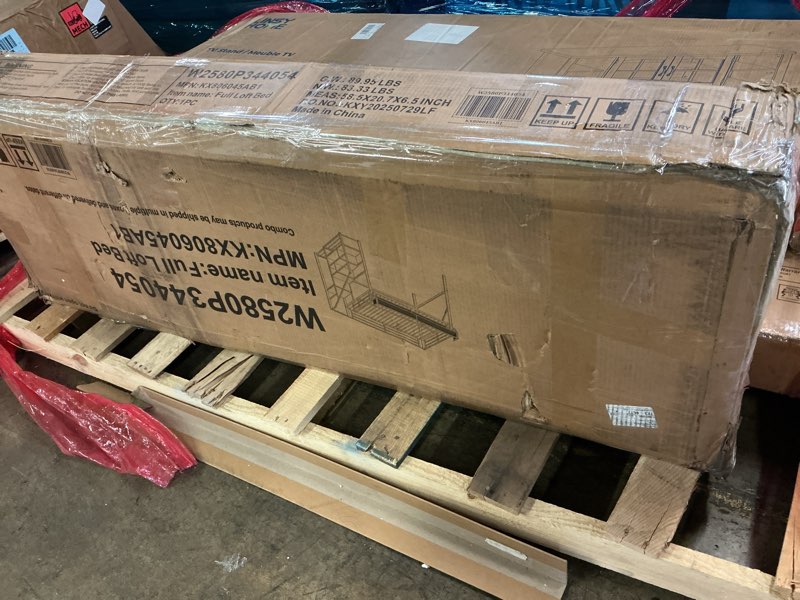 Condition photo showing As Is for Full Size Loft Bed w/ Stairs Metal Full Loft Bed with Storage Shelves Bed Frame