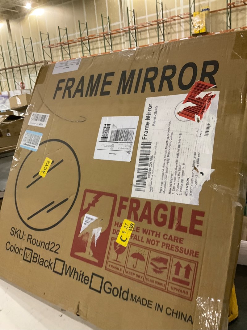 Condition photo showing New/Like New for 22 Inch Black Round Circle Mirror for Wall,Modern Bathroom Mirrors with Simple Metal Frame, Entryway, Bedroom Vanity, Living Room, Hallway Decor (Matte Black, Wall Mounted) Round Black 22"L x 22"W