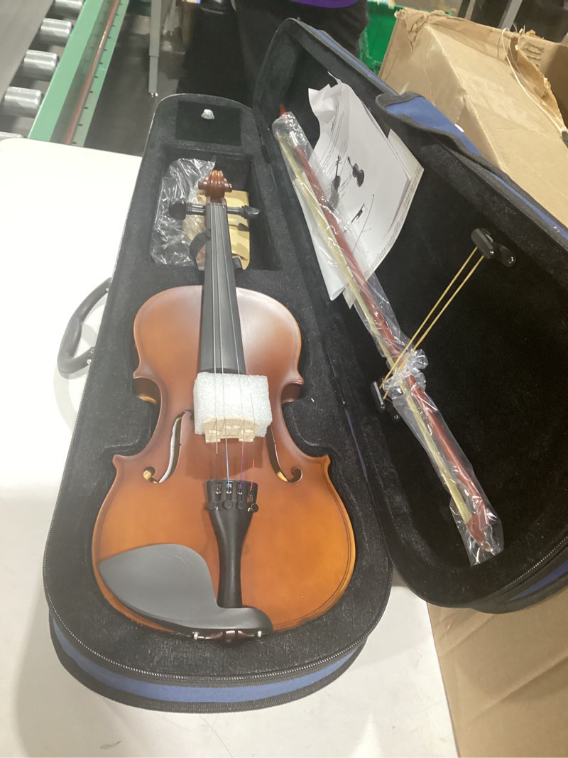 Condition photo showing As Is for ADM 3/4 Size Wood Violin Set for Kids Teens Students Adults Beginner Acoustic Violin Matte Fiddle Starter Kit with Hard Case, Rosin, Shoulder Rest, Bow, Clip-on Tuner and Fingerboard Sticker 3/4 Size Matte-Brown
