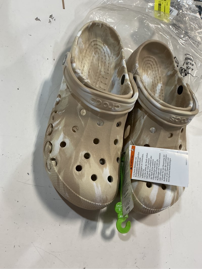 Condition photo showing New/Like New for crocs baya marbled clog chai/multi #206935 unisex size 12