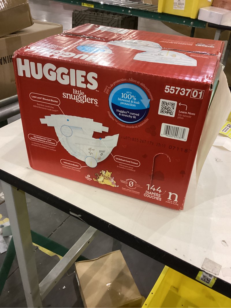 Condition photo showing New/Like New for Huggies Size Newborn Diapers, Little Snugglers Baby Diapers, Size Newborn (up to 10 lbs), 144 Count, Packaging May Vary Newborn 144