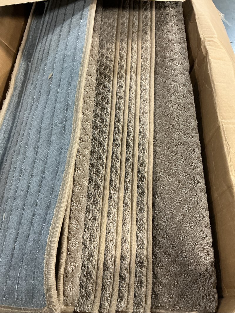 Condition photo showing Good Condition for oak valley designs™ rounded bullnose carpet stair treads, anti slip indoor stair mats for wooden stairs - style: bayside charm, wood grain 35" w x 9.75" d (set of 14) 35" (set of 14) wood grain