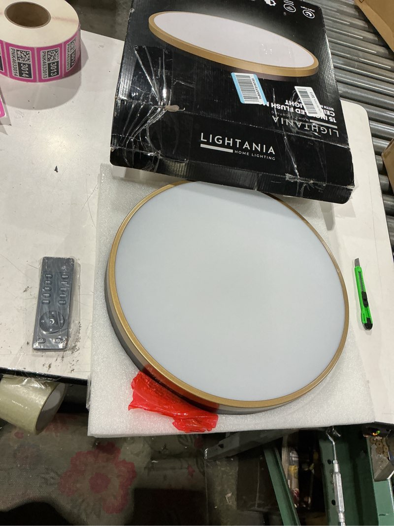 Condition photo showing Good Condition for 15 inch flush mount ceiling light with remote control & night light, 5cct dimmable ceiling light fixture, 35w 3500lm 2700k-6500k adjustable led ceiling lights for bedroom kitchen living room 15 inch black gold
