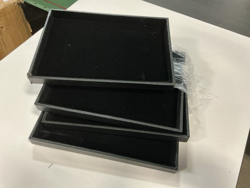 Condition photo showing Good Condition for Velvet Jewelry Tray for Drawers Black Jewelrys Display Tray Stackable Jewelry Organizer Trays for Necklace Bracelet Ring Watch (4, Black)