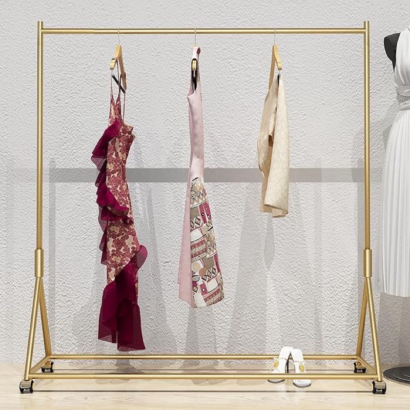  homekayt gold clothing rack gold clothes rack on wheels gold garment rack modern display rack for home,boutique,retail -59’’l
