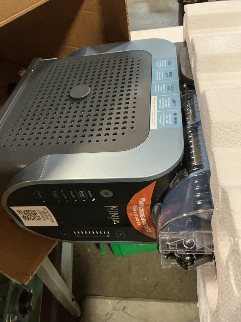 Condition photo showing As Is for ninja slushi with rapidchill technology, 88 oz. frozen drink & slushie machine, 5 preset programs, margaritas, frappés, and more, premium accents, black, fs301
