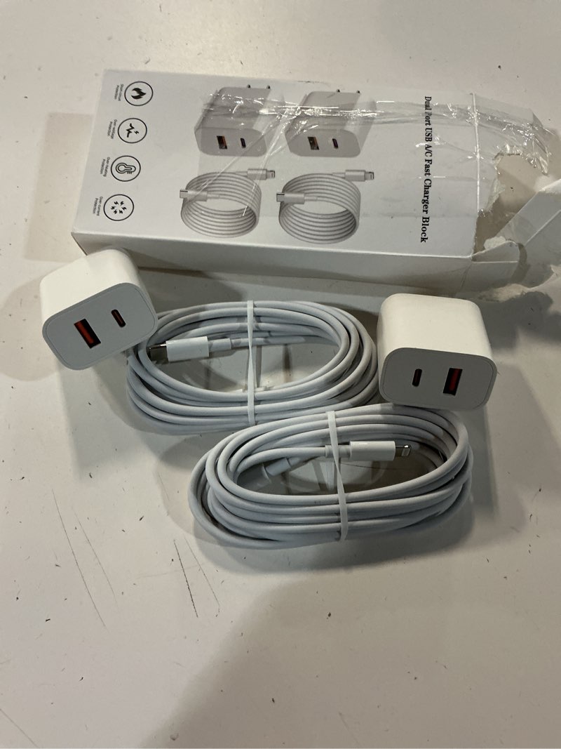 Condition photo showing Good Condition for fast charger iphone,dual port a/c iphone charger fast charging block,2pack super quick double apple iphone wall charger power adapter 10ft usb c to lightning cable for iphone 14/13/12/11/promax/xs/xr white 10ft