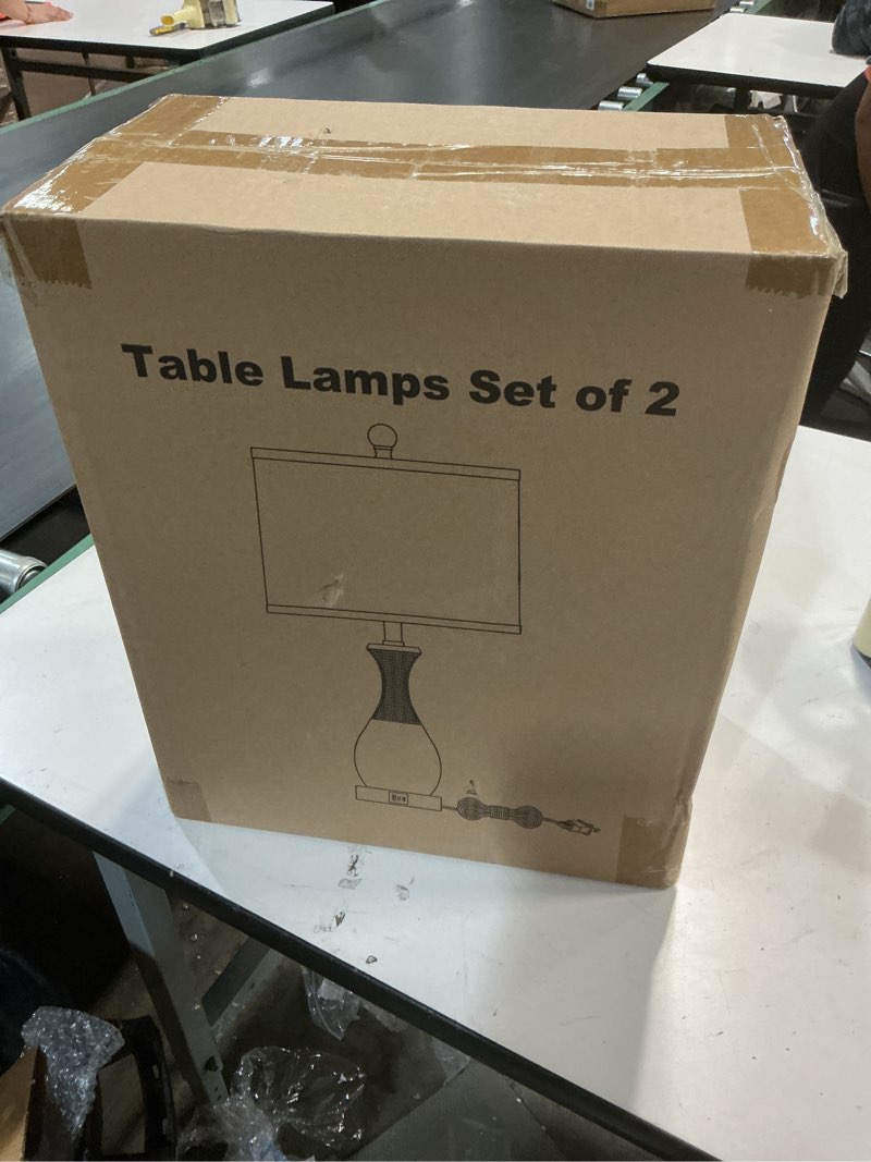 Condition photo showing New/Like New for Bedside Table Lamp Set of 2 - Bedroom Table Lamps with Adjustable Color Temperatures - Boho Rattan Lamps with USB A+C Charging Ports Grey Farmhouse Living Room Lamps for Reading Bulbs Included Retro