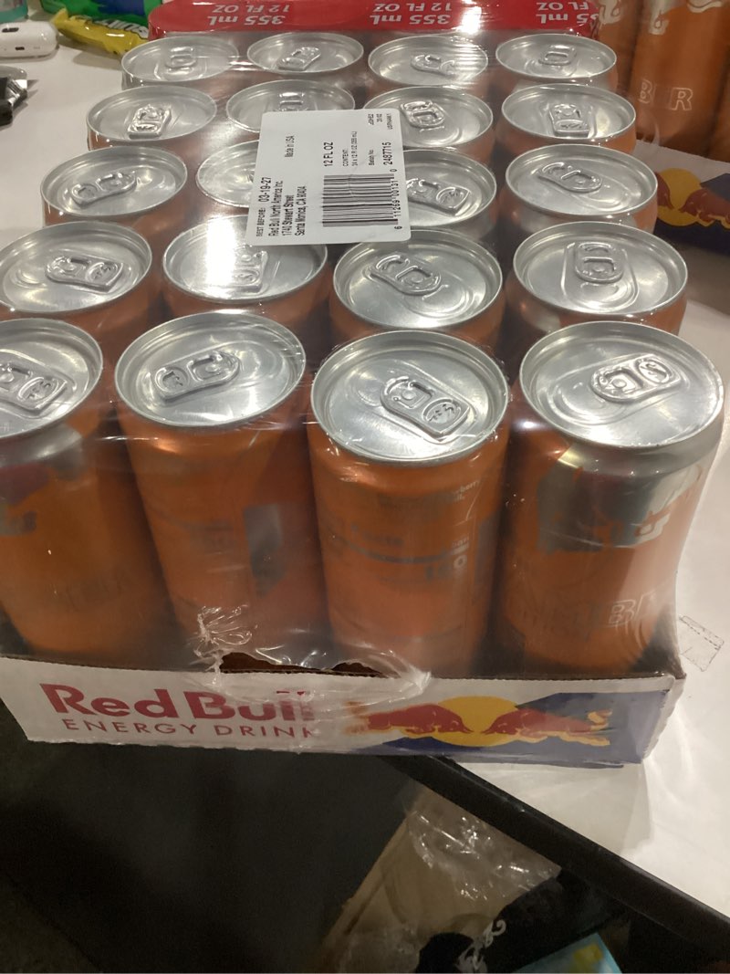 Condition photo showing New/Like New for Red Bull Amber Edition Strawberry Apricot Energy Drink, 12 Fl Oz, 24 Cans Strawberry Apricot 12 Fl Oz, 24pk, (1x24)