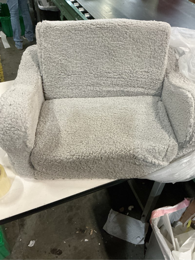 Condition photo showing Good Condition for Kids Sofa, 2-in-1 Flip-Out Foam Couch with Soft Sherpa Cover, Cozy Play Lounge Chair, Grey Grey Medium