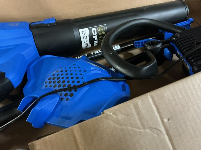Condition photo showing As Is for kobalt quiet tech 24-volt cordless battery string trimmer and leaf blower and combo kit 4 ah (battery included) (charger included)