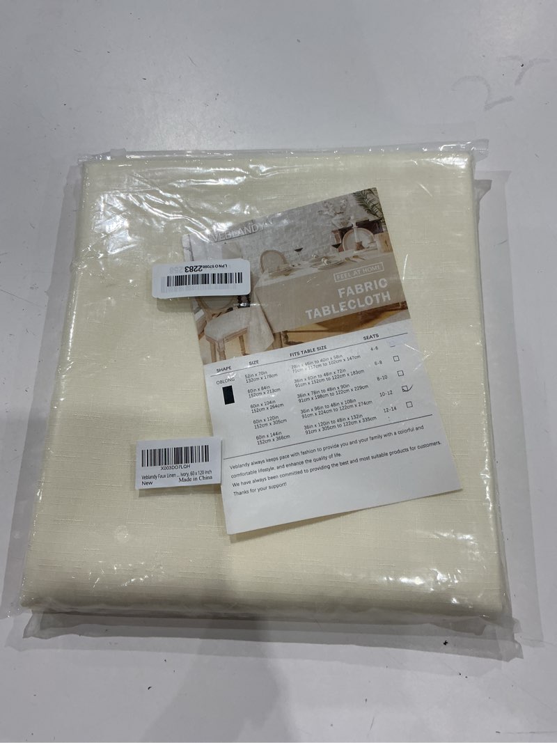 Condition photo showing New/Like New for rectangle tablecloth 60x120 inch linen textured waterproof table cloth stain and wrinkle resistant washable, decorative fabric table cover for outdoor and indoor use, ivory 120" x 60" (rectangular) ivory