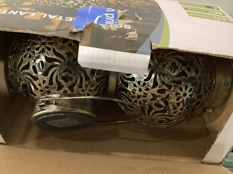 Condition photo showing Good Condition for 2 pack outdoor solar hanging lantern lights metal led decorative lamp for garden patio courtyard lawn and table with hollowed-out design (antique bronze)